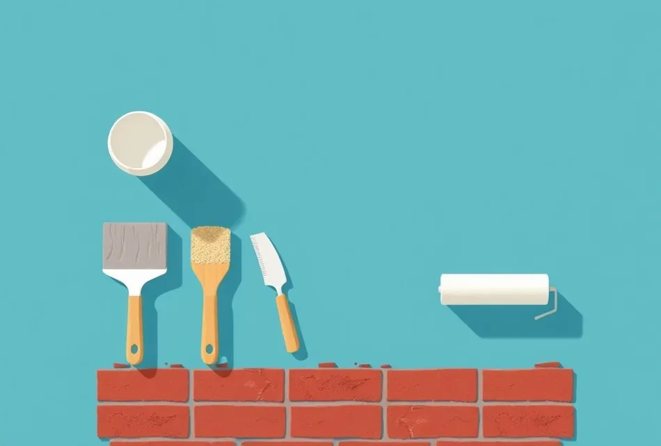 Outils de peinture disposés dans l'ordre des étapes du chantier